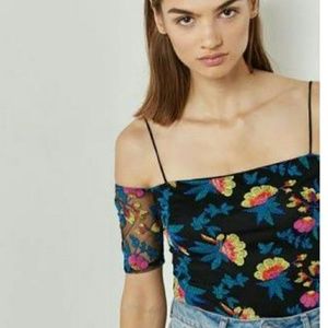 {NWT Topshop Black Floral Mesh Bodysuit Sz 8-M0